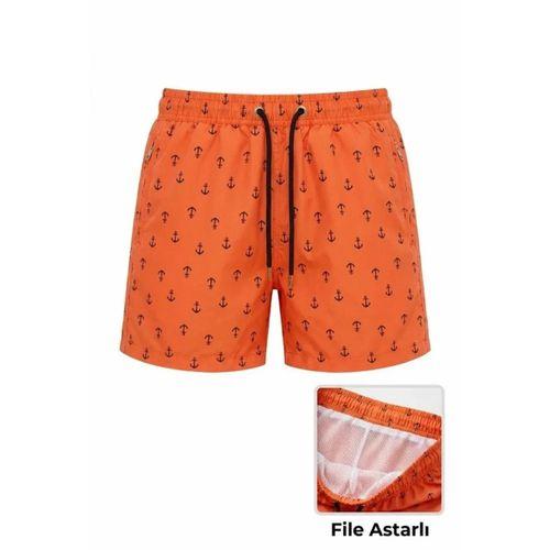 Deniz Şortu Fermuarlı Cepli File Astarlı Hızlı Kuruyan Premium - Turuncu