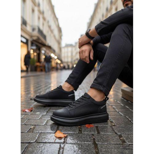 BA0548 BOA Kalın Yüksek Siyah Taban Siyah Bağcıklı Spor Erkek Ayakkabı