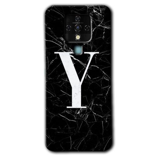 Tecno Camon 16 Kılıf HD Desen Baskılı Arka Kapak - Siyah Mermer Desenli Y Harfi + Kırılmaz Cam
