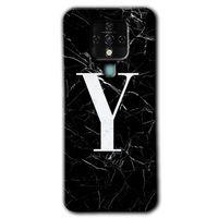 Tecno Camon 16 Kılıf HD Desen Baskılı Arka Kapak - Siyah Mermer Desenli Y Harfi + Kırılmaz Cam