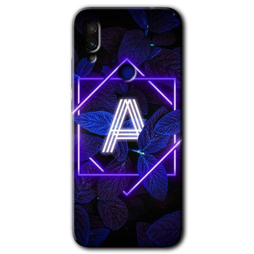 MRCİLETİSİM Xiaomi Redmi Note 7 Kılıf Baskılı Kapak - Dark Neon Yaprak A Harfi + 5D Tam Kaplayan Cam