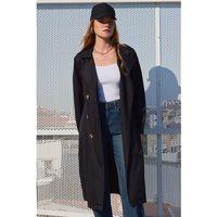 5853 Kruvaze Yaka Trençkot - Siyah