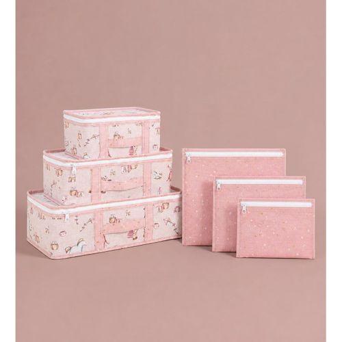 7'li Yenidoğan Hastane Çıkış Organizer Set - Bölmeli Bebek Bakım Çantası - 6 Parça Valiz İçi Düzenleyici (Pembe)