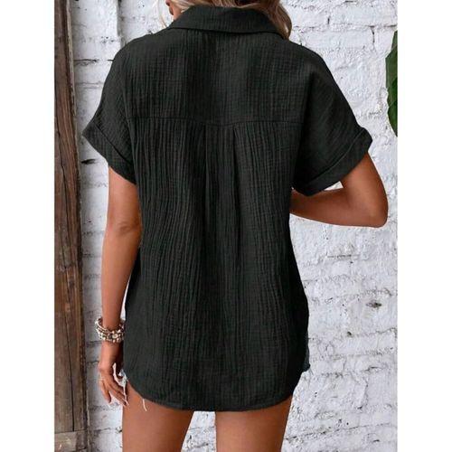 Kadın Kısa Kollu Cep Detay Müslin Kumaş Gömlek