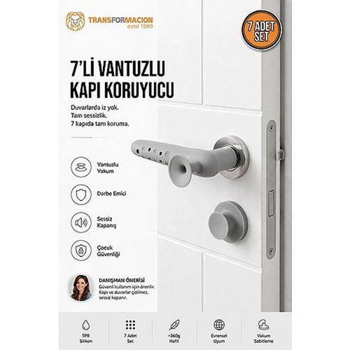 7 li Vantuzlu Silikon Kapı Kolu Stoperi Duvar Koruyucu Sessiz Darbe Emici Kılıf Seti 718919