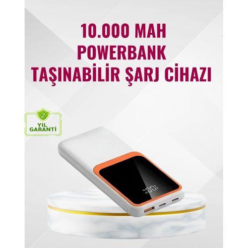Powerbank 10000 Mah – Çift Usb Çıkışlı, Type-c Girişli, Şık Beyaz Tasarım