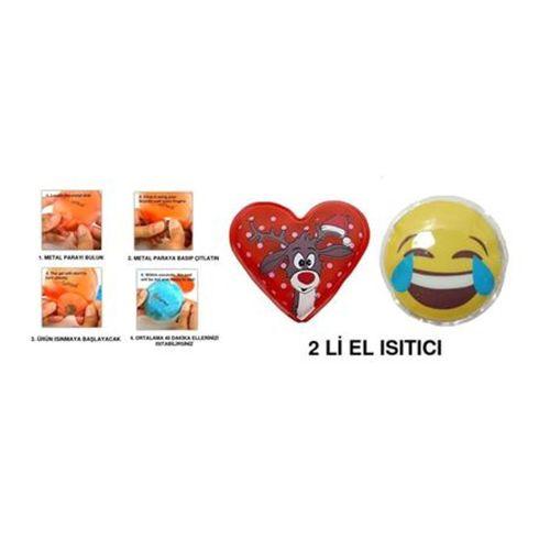 Gülen Emoji Kırmızı Geyik Cep Sobası,El Isıtıcı,İki Adet Sıcak Su Torbası Pvc  9Cm