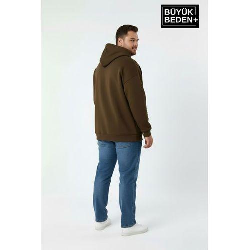 Erkek Büyük Beden İnce Kapşonlu Kollar Ve Etek Ribanalı Swatshırt SPR26BSW957