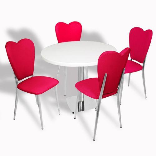 Dockers Tokyo-Aşkı Derun Mutfak Masa Takımı - (Yuvarlak Çap 80cm - Werzalit, Wermodin ve Allzalit Tabla) - Beyaz-Kırmızı Deri