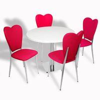 Dockers Tokyo-Aşkı Derun Mutfak Masa Takımı - (Yuvarlak Çap 80cm - Werzalit, Wermodin ve Allzalit Tabla) - Beyaz-Kırmızı Deri