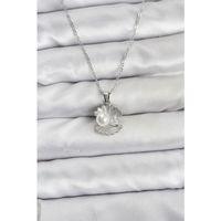 316L Çelik Zincir Gümüş Renk İstiridye İnci Model Zirkon Taşlı Kadın Kolye