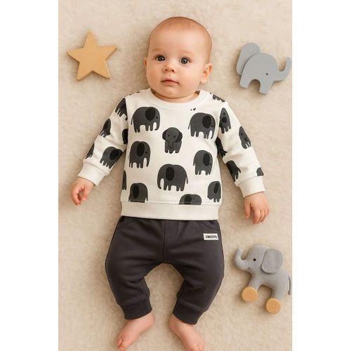 Fil Desenli 2'li % 100 Pamuk Erkek Bebek Takımı