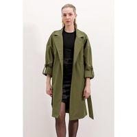 9104 Kruvaze Yaka Astarlı Trençkot - Haki