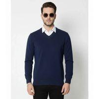 Erkek V Yaka Triko Kazak Yumuşak Dokulu Pamuklu Ince Dokuma, Uzun Kollu Rahat Regular Kalıp - Lacivert