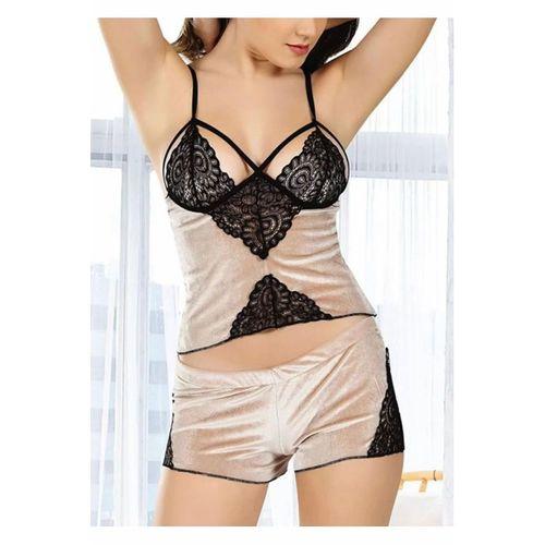 Vizon Kadife Dantelli Sabahlık & Gecelik Takım 3' Lü - 1398