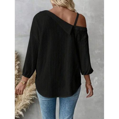 Kadın Tek Omuzdan Açık Askılı Uzun Kollu Yakalı önden Düğmeli Gömlek