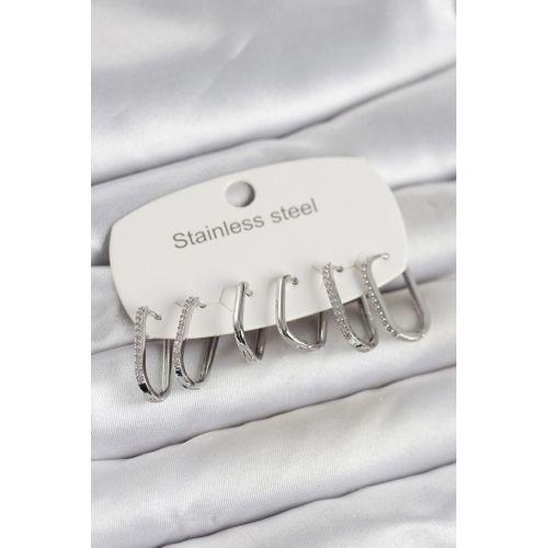 316L Çelik Gümüş Renk 6'lı Set Geometrik Model Kadın Küpe