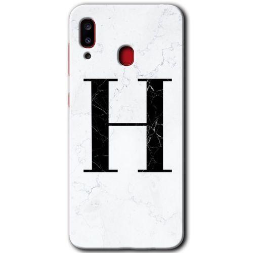 Galaxy A30 Kılıf HD Desen Baskılı Arka Kapak - Beyaz Mermer Desenli H Harfi
