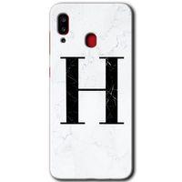 Galaxy A30 Kılıf HD Desen Baskılı Arka Kapak - Beyaz Mermer Desenli H Harfi