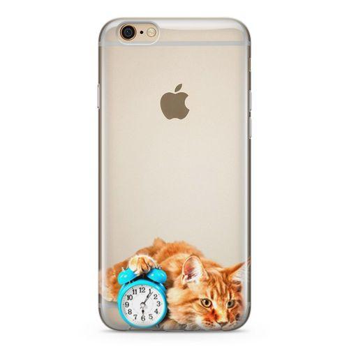 Apple iPhone 6 6s Kılıf Masa Saati Kedi Arka Kapak Koruma Desenli Full Koruyucu