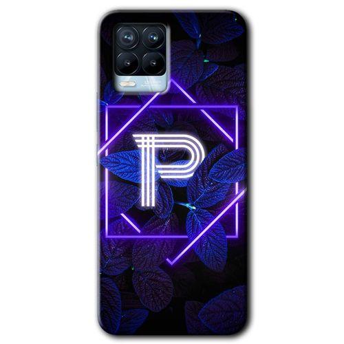 Realme 8 Pro Kılıf Baskılı Kapak - Dark Neon Yaprak P Harfi + 5D Tam Kaplayan Cam