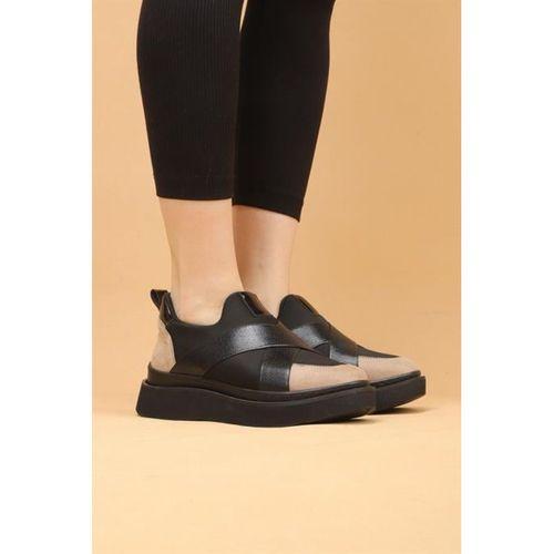 Nesica Siyah-Bej Renkli Süet Deri Lastikli Paraşüt Kumaş Yürüyüş Ayakkabı