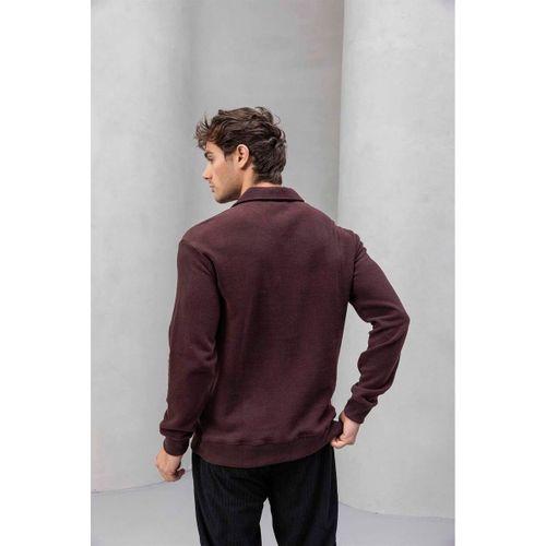 Eric Relax Fit Yarım Fermuarlı Polo Yaka Selanik Kumaş Erkek Sweatshirt - Bordo