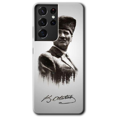 Galaxy S21 Ultra Kılıf HD Desen Baskılı Arka Kapak - Mustafa Kemal Atatürk + Kırılmaz Cam