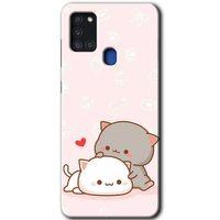 MRCİLETİSİM Samsung Galaxy A21s Kılıf Baskılı Kapak - Kedi Aşkı +Tam Ekran Koruyucu