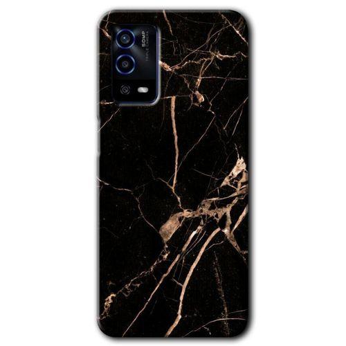 OPPO Oppo A55 Kılıf HD Desen Baskılı Arka Kapak - Siyah Gold Mermer