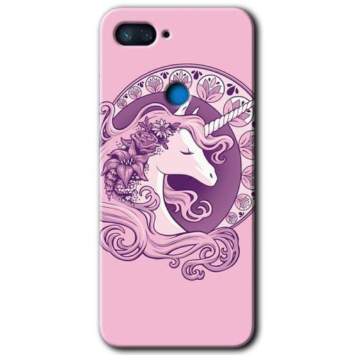 Xiaomi Mi 8 Lite Kılıf HD Desen Baskılı Arka Kapak - Unicorn-Pembe + Kırılmaz Cam