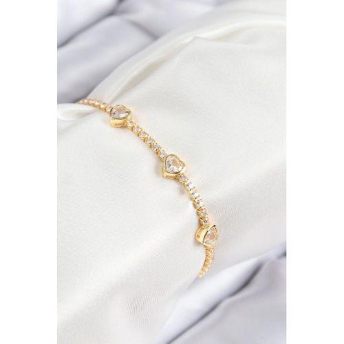Pirinç Zirkon Taşlı Sıralı Kalp Model Gold Renk Kadın Bileklik