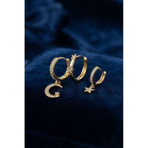 3 lü Ay ve Yıldız Model Gold Renk Set Küpe
