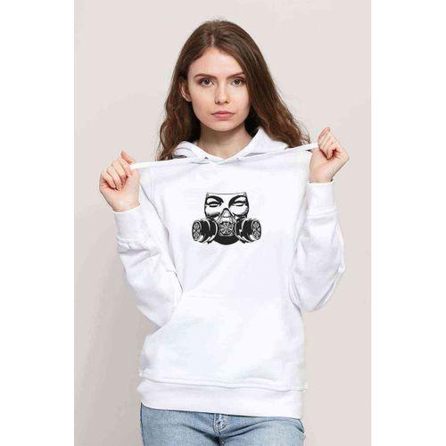 Mask Baskılı Beyaz Kadın Kapşonlu Sweatshirt