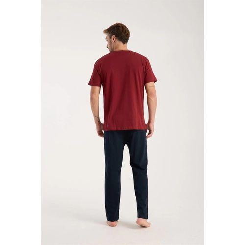 Erkek Bordo Düğmeli Yaka Kısa Kol Pijama Takımı