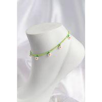 Yeşil Renk Boncuklu Papatya Motifli Halhal