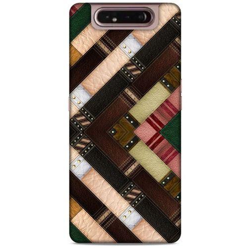 Samsung Galaxy A80 Kılıf Patchwork (7) Telefon Kılıfı Koyu Kahverengi