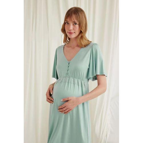 Dantelli Önü Düğmeli Hamile Lohusa Viskon Gecelik