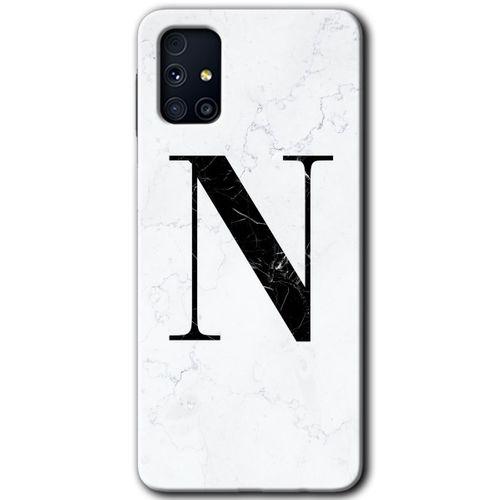 Potkal Hediye Fabrikası Samsung Galaxy M31s Kılıf HD Desen Baskılı Arka Kapak - Beyaz Mermer Desenli N Harfi