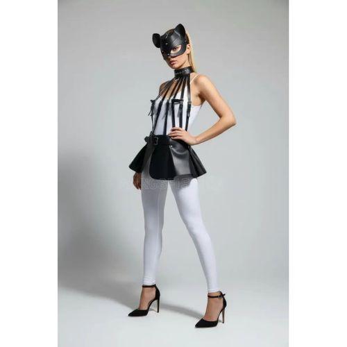 Siyah Etek Suni Deri Etek Peplum Kemer Detaylı Etek - Brf1313