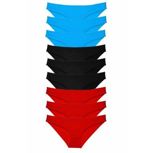 9 adet Süper Eko Set Likralı Kadın Slip Külot Siyah Kırmızı Mavi