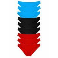 9 adet Süper Eko Set Likralı Kadın Slip Külot Siyah Kırmızı Mavi