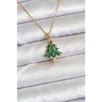 316L Çelik Zincir Gold Renk Çam Ağacı Model Yılbaşı Temalı Kadın Kolye