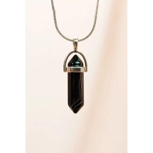 Obsidyen Doğal Taşı Zincirli El Yapımı Tasarımlı Kolye Uç: 3,5 cm Zincir: 20 cm Kutulu