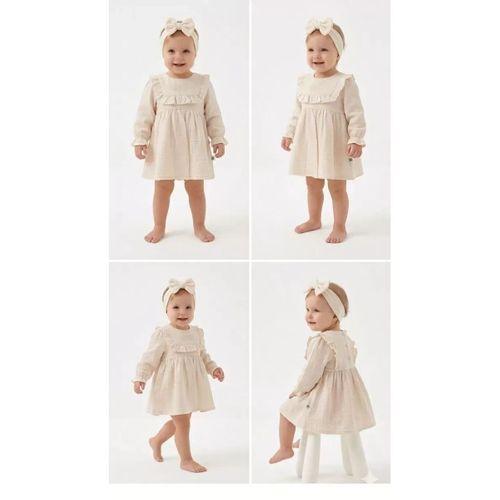 6-24 Ay Müslin Keten Pamuk Bandanalı Bebek Elbise