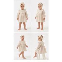 6-24 Ay Müslin Keten Pamuk Bandanalı Bebek Elbise