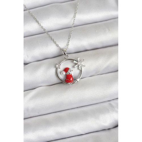 316L Çelik Zincir Gümüş Zirkon Taşlı Yılbaşı Tema Kadın Kolye