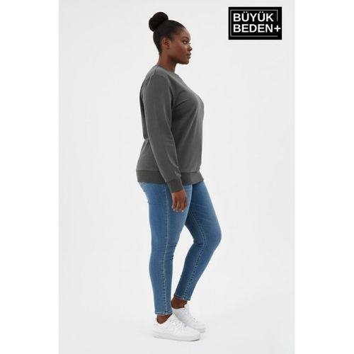 Kadın Büyük Beden Bisiklet Yaka Kollar ve Etek Ribanalı İnce Sweatshirt SPR26BSWK956
