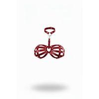 Kırmızı Göğüs Harness Deri Kafesli Zımba Detaylı Boyunluk - Brf224