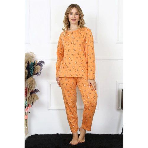 Kadın 4xl-5xl-6xl-7xl-8xl Büyük Beden Uzun Kol Pijama Takım Turuncu